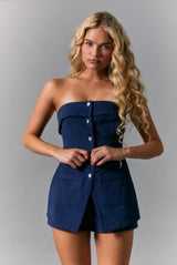 Blue Strapless Twill Romper