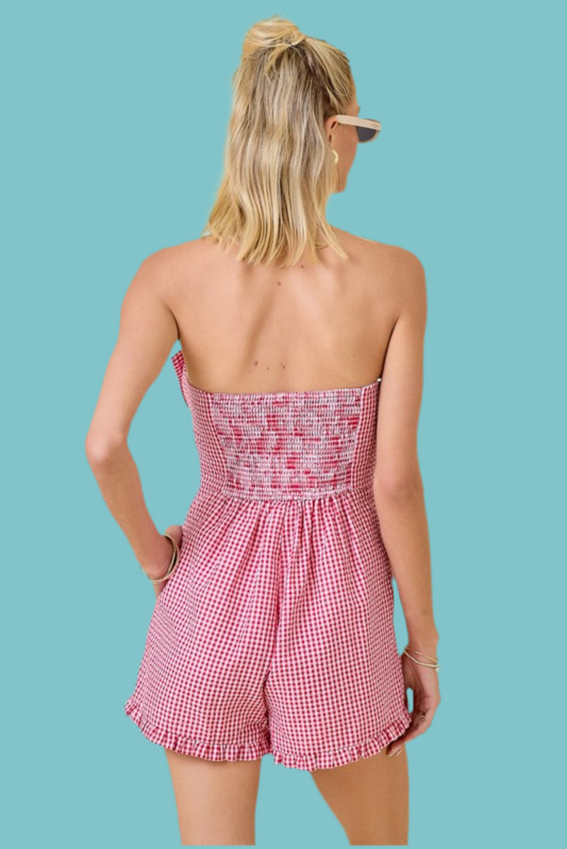 Red Gingham Bow Romper