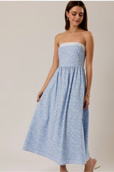 Blue Skies Lace Trim Midi Dress
