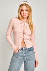 Satin Bow Detail Sweater Top - Shop Amour Boutique