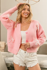 Bow Detail Cardigan Sweater Pink