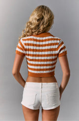 Collared Orange Stripe Crop Sweater