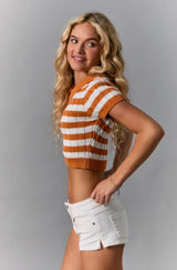 Collared Orange Stripe Crop Sweater