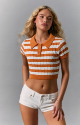 Collared Orange Stripe Crop Sweater