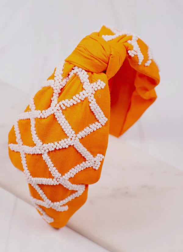 Defense Beaded Headband - Orange White - Shop Amour Boutique