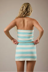 Minty Fresh Knit Halter Stripe Skirt Set