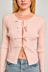 Satin Bow Detail Sweater Top - Shop Amour Boutique