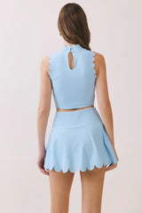 Scalloped Crop Top Blue