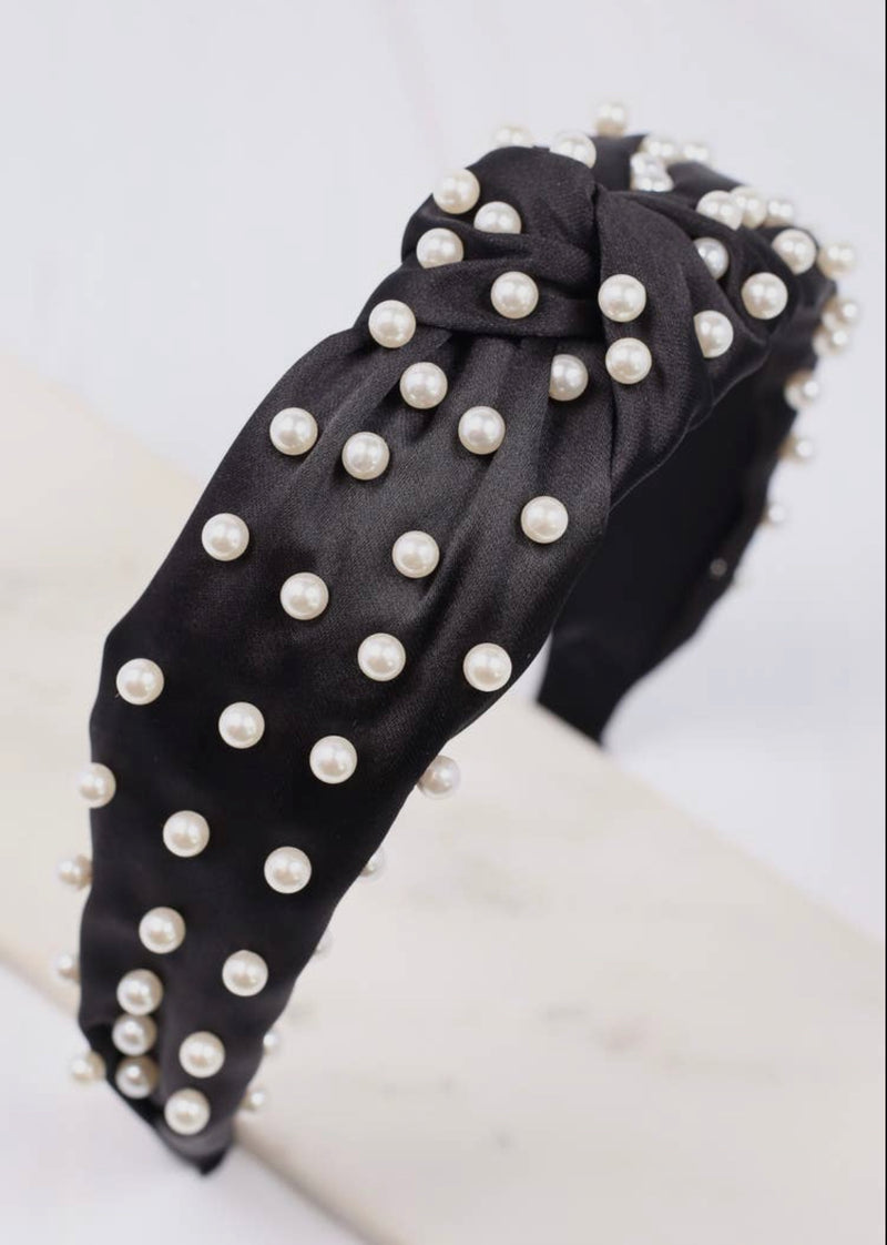 Satin Headband with Pearls - Shop Amour Boutique