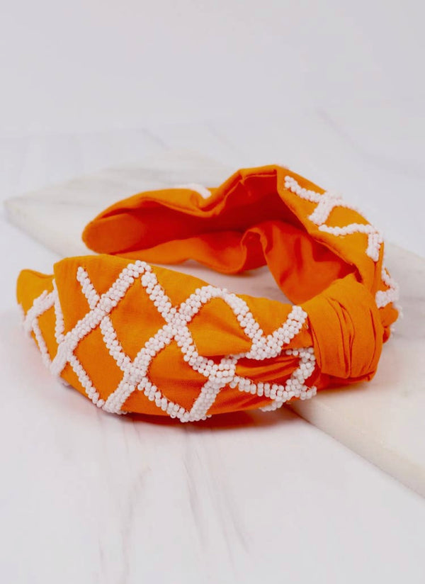 Defense Beaded Headband - Orange White - Shop Amour Boutique