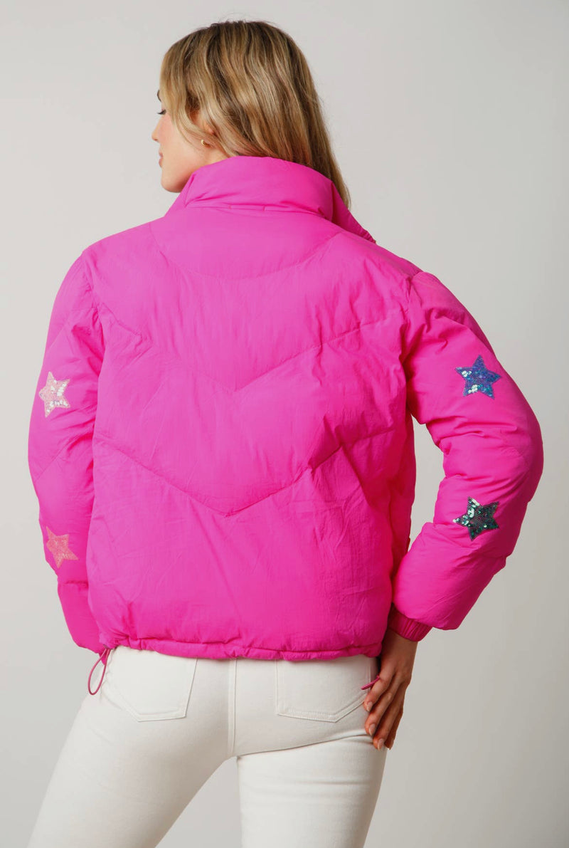Pink Sequin Star Puff Jacket - Shop Amour Boutique