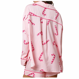 Candy Cane Satin Pajama Set - Pink - Shop Amour Boutique