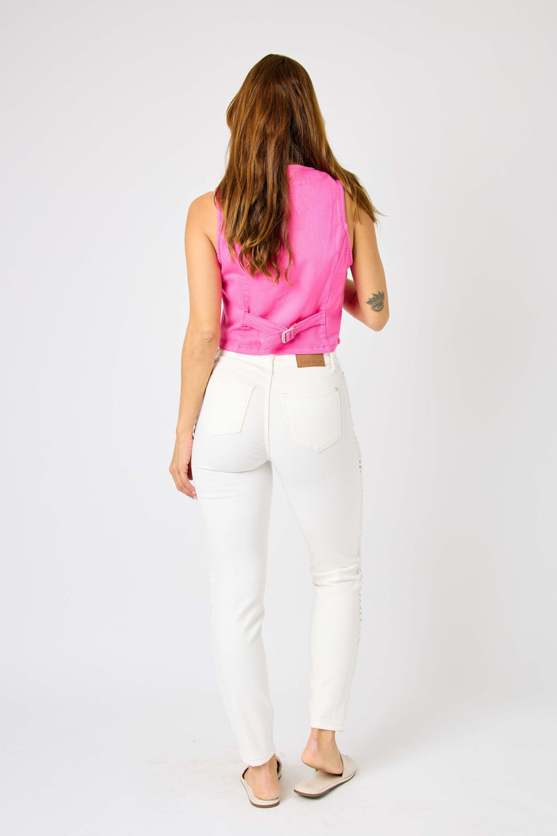 Judy Blue Mid Rise Braided Detail Relaxed Fit Jeans - Shop Amour Boutique