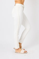 Judy Blue Mid Rise Braided Detail Relaxed Fit Jeans - Shop Amour Boutique