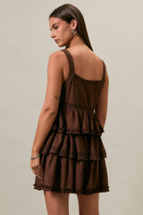 Brown Lace Tiered Dress