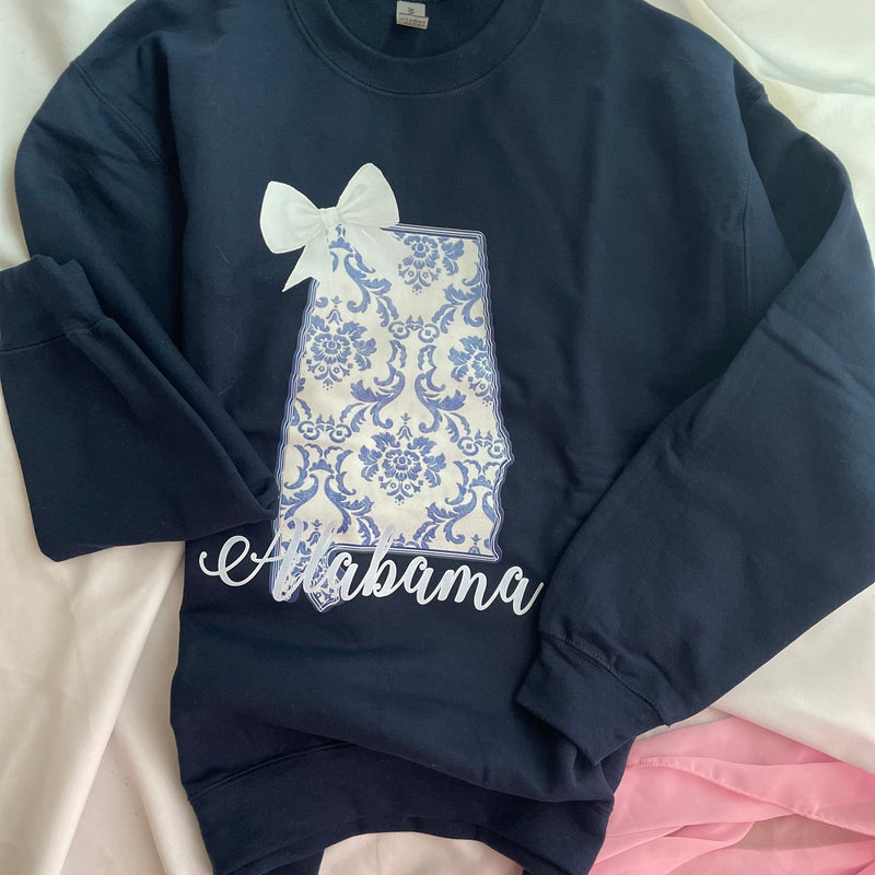 Alabama Blue Floral Bow Sweatshirt