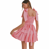 Bow Tie Shoulder Pink Dress - Shop Amour Boutique