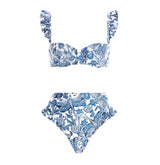 Blue Waves High Waisted Bikini and Sarong - Shop Amour Boutique