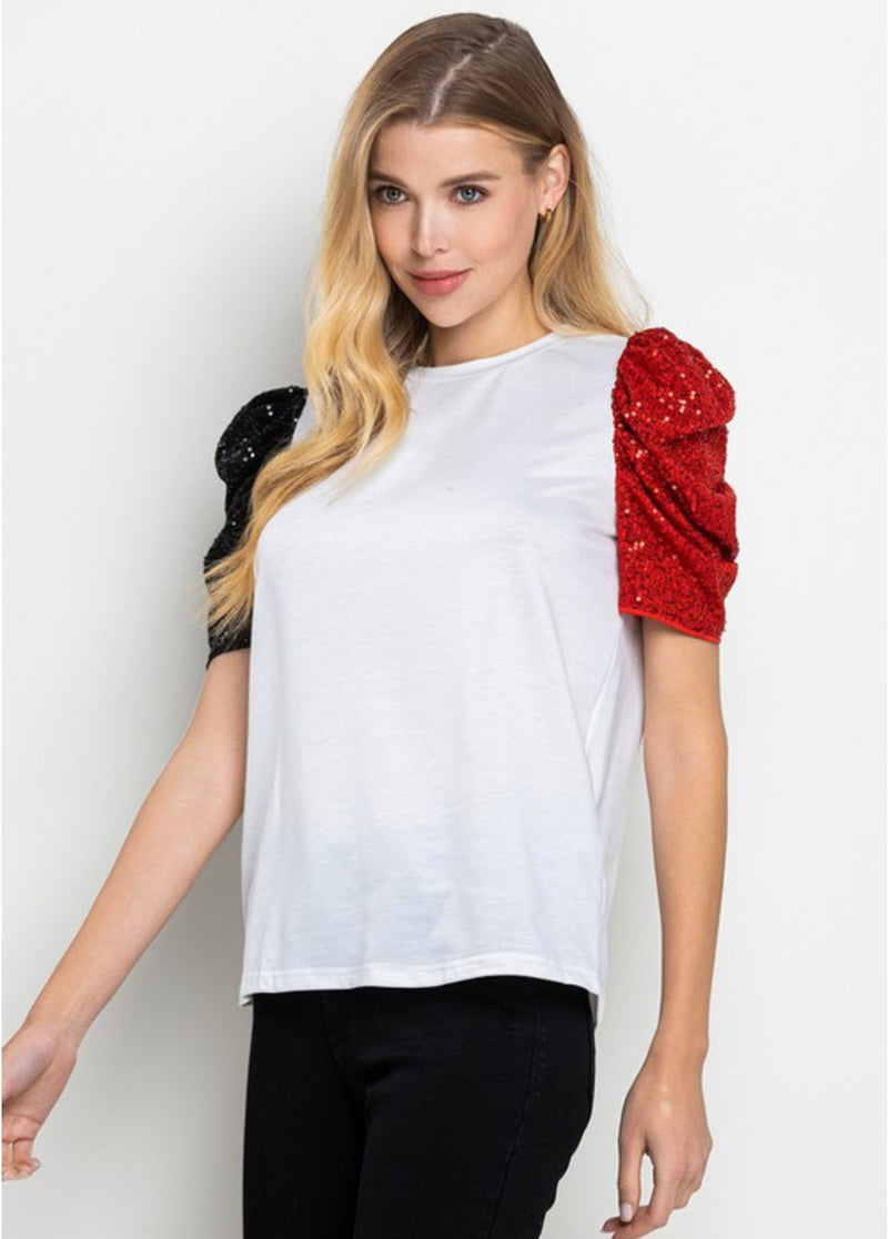 Sequin Puff Sleeve Top - Shop Amour Boutique