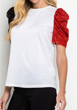 Sequin Puff Sleeve Top - Shop Amour Boutique