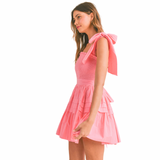Bow Tie Shoulder Pink Dress - Shop Amour Boutique