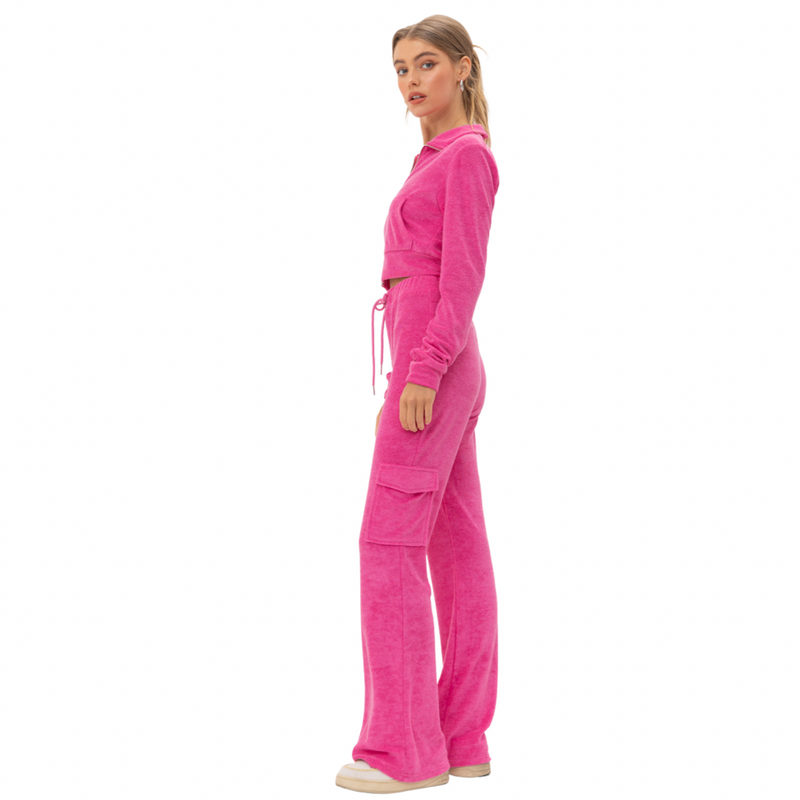 Pink Terry Track Cargo Pants - Shop Amour Boutique
