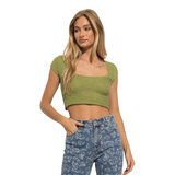 Crochet Cropped  Top - Green - Pink Peach Boutique