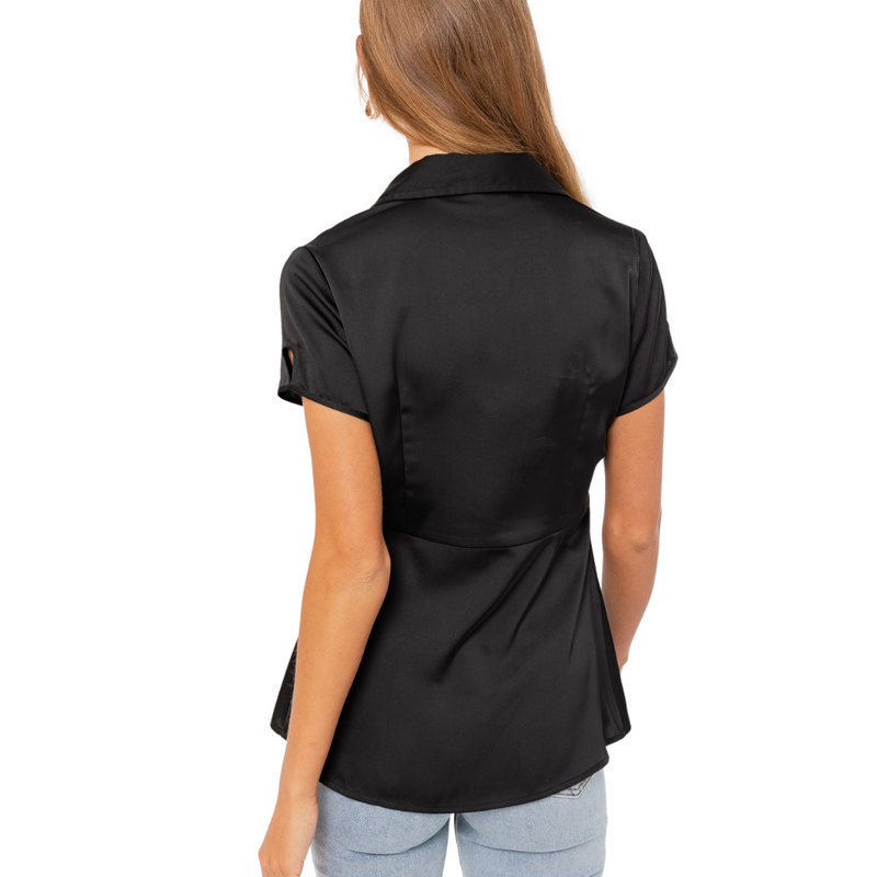 Cap Sleeve Fit & Flare Shirt - Black - Shop Amour Boutique
