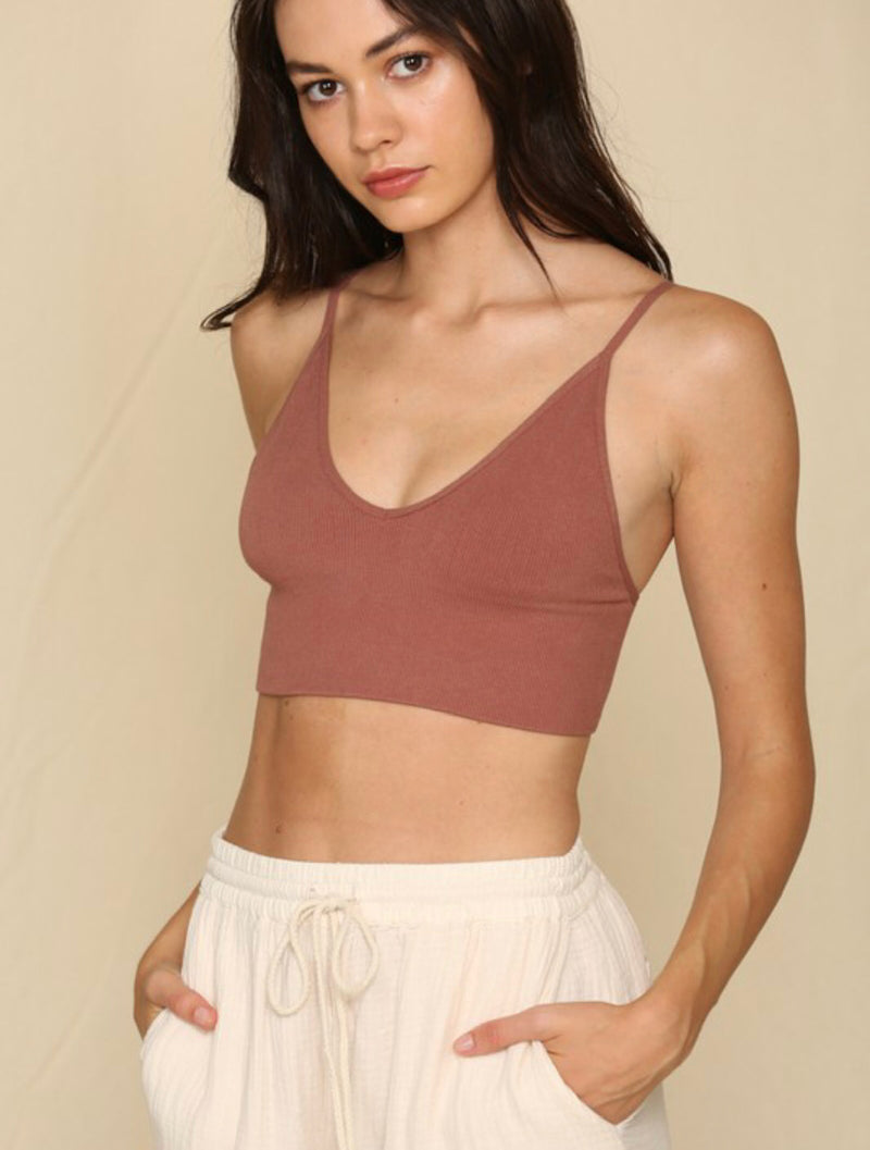 Ribbed Seamless Brami Top - Cocoa - Pink Peach Boutique