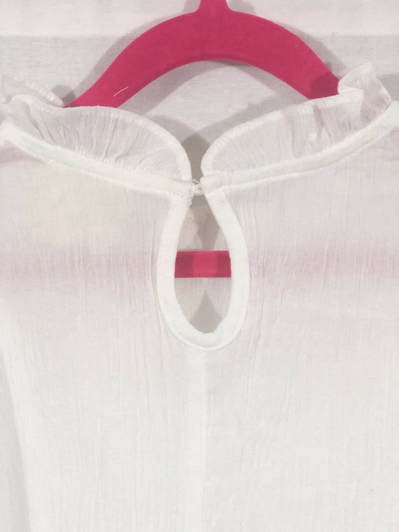 Girls White Rufffle Long Sleeve Top - Pink Peach Boutique