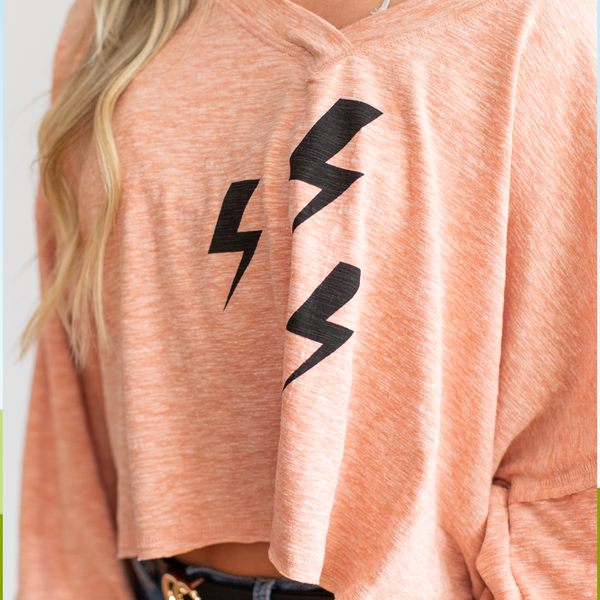 Lightning Bolt Cropped Sweatshirt - Pink Peach Boutique