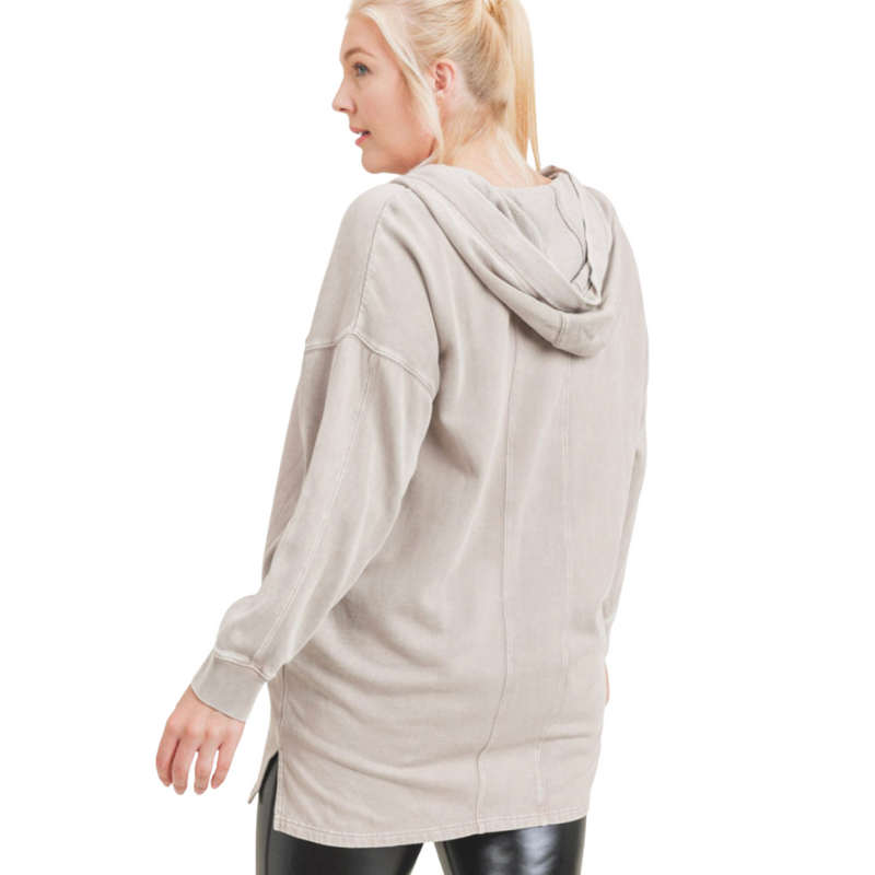 Mineral Washed Hoodie Plus - Taupe - Pink Peach Boutique