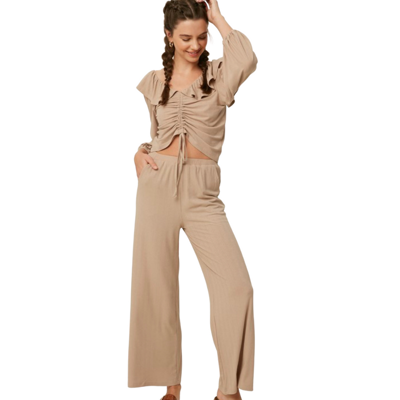 Ribbed Lounge Set - Taupe - Pink Peach Boutique