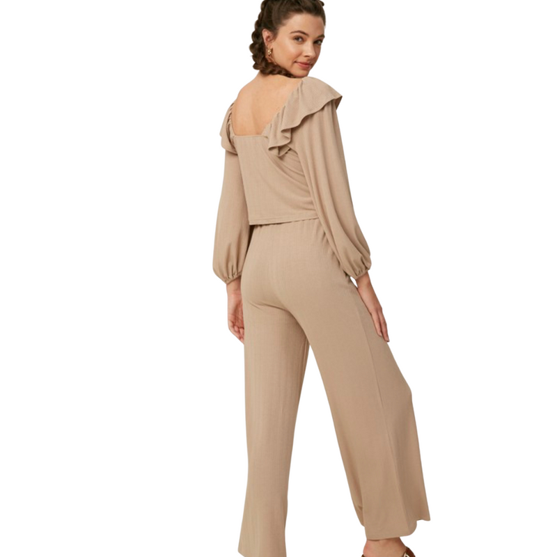 Ribbed Lounge Set - Taupe - Pink Peach Boutique