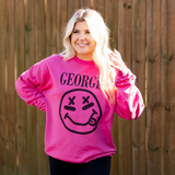 Georgia Smiley Face Sweatshirt - Pink - Pink Peach Boutique