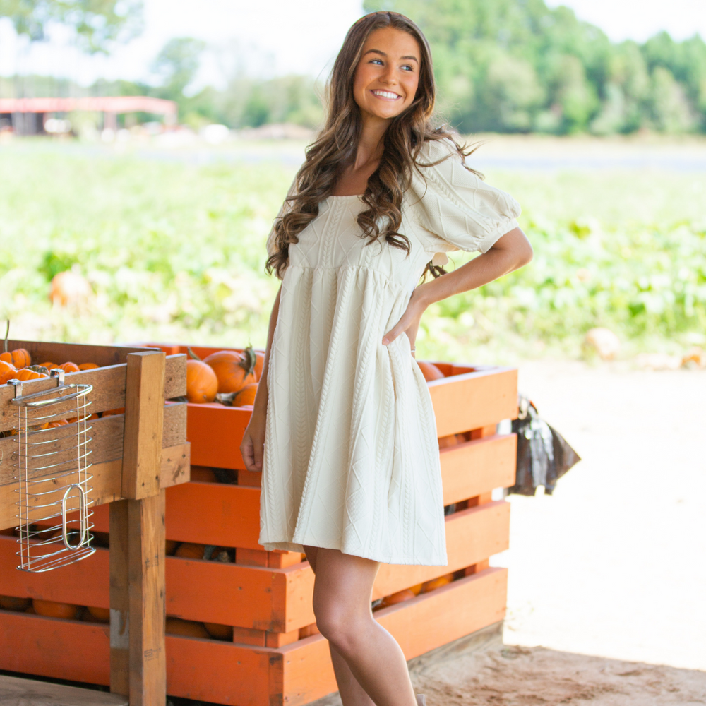 Cable Knit Puff Sleeve Dress - Final Sale | Shop Amour Boutique