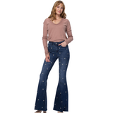 Star Embroidered Super Flare Jeans - Pink Peach Boutique