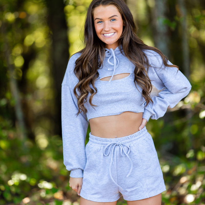 Twice As Good Layered Hoodie Top 3 pc. Set - Grey - Pink Peach Boutique