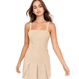 Corduroy Pleated Dress - Tan - Pink Peach Boutique