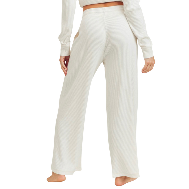 Ribbed Lounge Pants - Ivory - Pink Peach Boutique