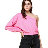 One Shoulder Crop Sweatshirt - Pink Peach Boutique
