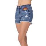 Judy Blue High Rise Sun Embroidery Shorts - Pink Peach Boutique