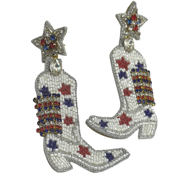 Fourth of July Beaded Boot Earrings - Pink Peach Boutique