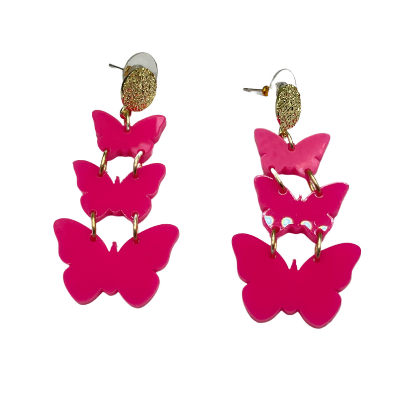 Butterfly Drop Earrings - Hot Pink - Pink Peach Boutique