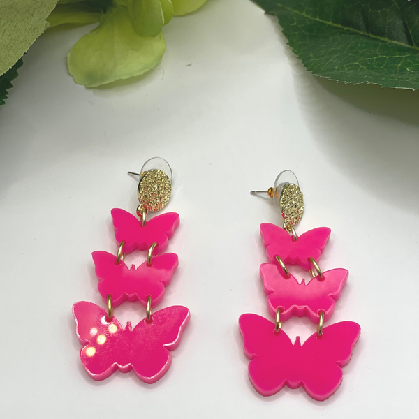 Butterfly Drop Earrings - Hot Pink - Pink Peach Boutique