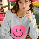 smiley graphic sweatshirt - pink peach boutique