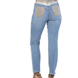 judy blue jeans camo cheetah color block jeans - pink peach boutique