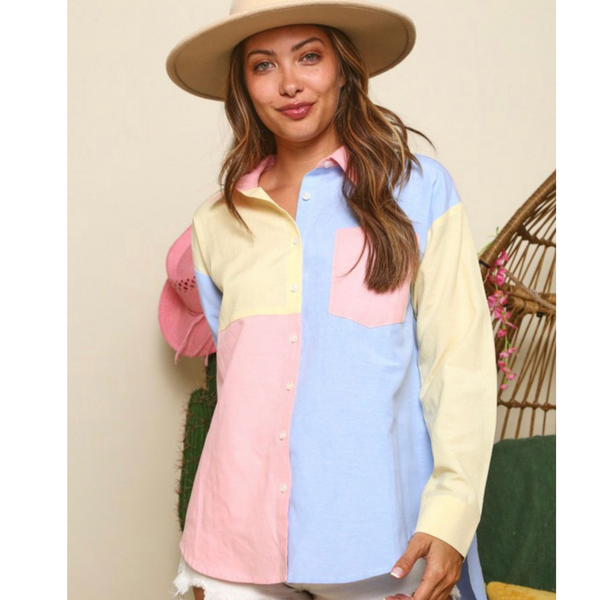 color block button down shirt