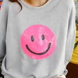 pink sequin smiley face sweatshirt - pink peach boutique