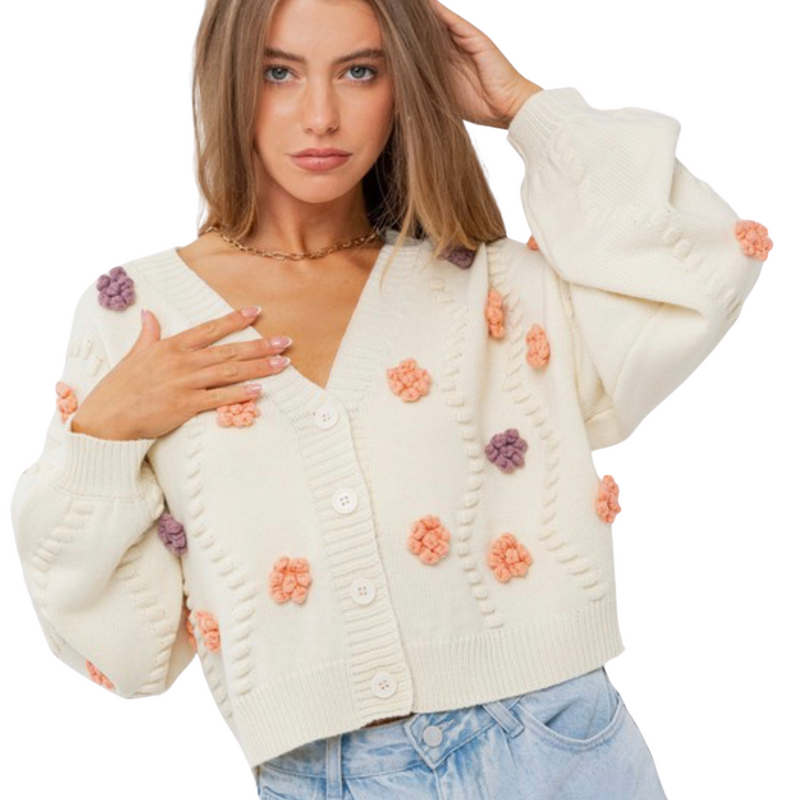 crochet flower cardigan sweater - pink peach boutique